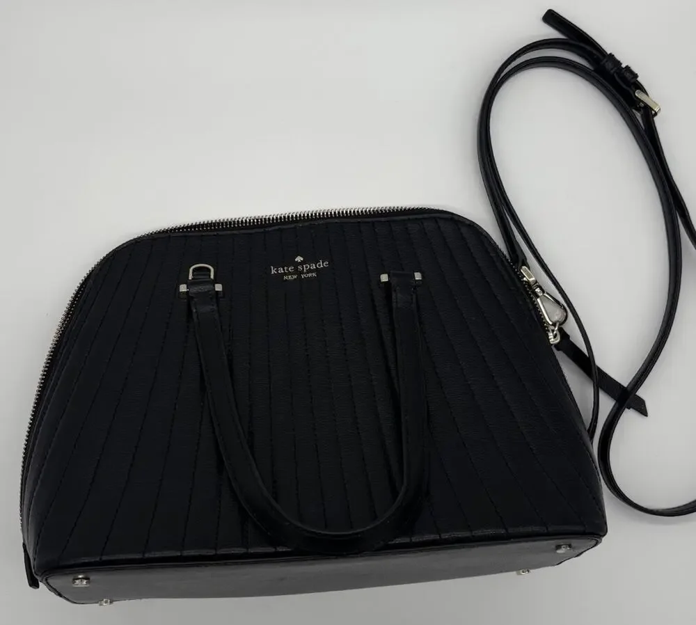 Kate Spade New York Women’s Black Quilted Satchel Top Handle Bag, Zip, Strap